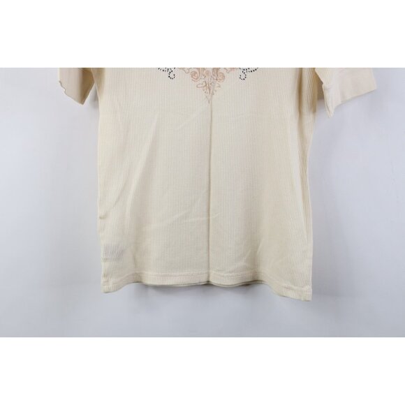 Vtg Y2K Levis Woemns Large Babydoll Cropped Thermal Waffle Knit Henley T-Shirt - Picture 14 of 14